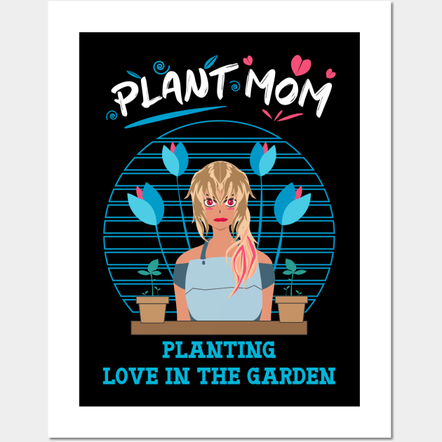 Plant mom planting love in the garden blue Wall Art by HCreatives